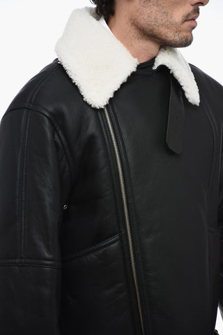 Leather Avietor Jacket with Shearling Detailing