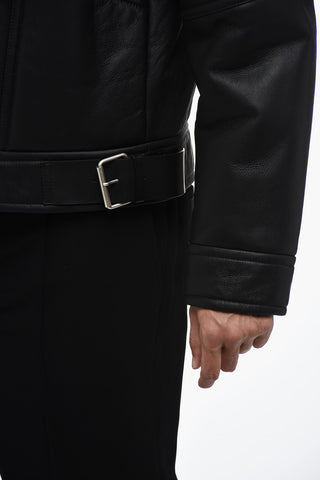 Leather Avietor Jacket with Shearling Detailing