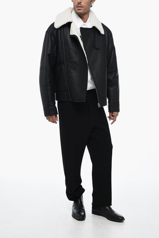 Leather Avietor Jacket with Shearling Detailing