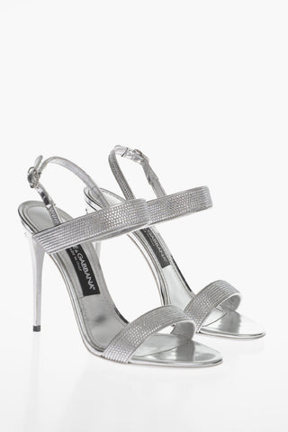 Sandali Effetto Metallizzato Con Strass Tacco 10 cm