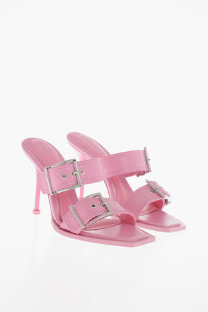 Leather Sandals With Buckles Heel 10 cm