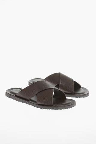 Criss Corss Hammered Leather Slides