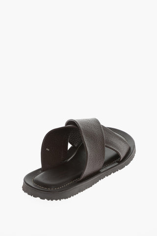 Criss Corss Hammered Leather Slides