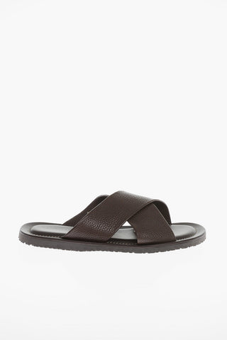 Criss Corss Hammered Leather Slides