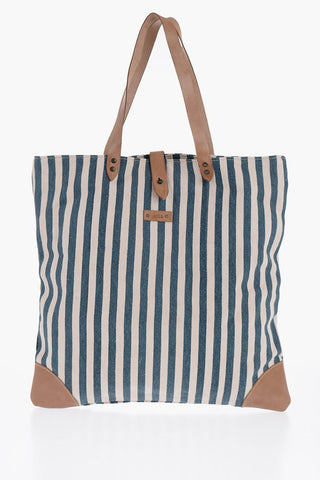 Striped Cotton Tote Bag With Leather Details