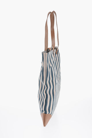 Striped Cotton Tote Bag With Leather Details