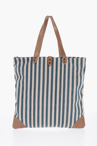 Striped Cotton Tote Bag With Leather Details