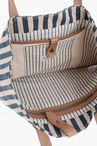 Striped Cotton Tote Bag With Leather Details