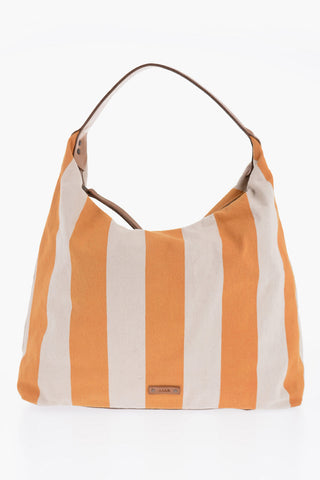 Striped Cotton Hobo Bag With Leather Details