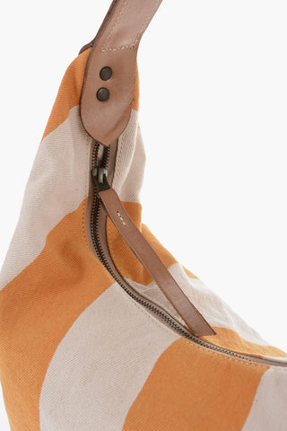 Striped Cotton Hobo Bag With Leather Details