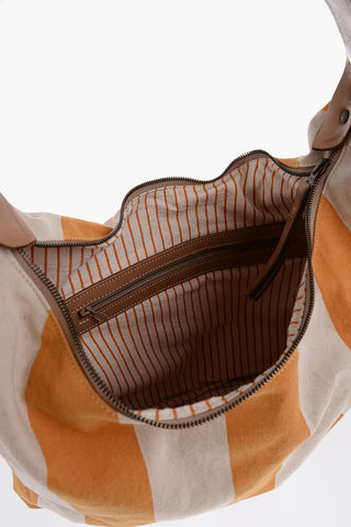 Striped Cotton Hobo Bag With Leather Details