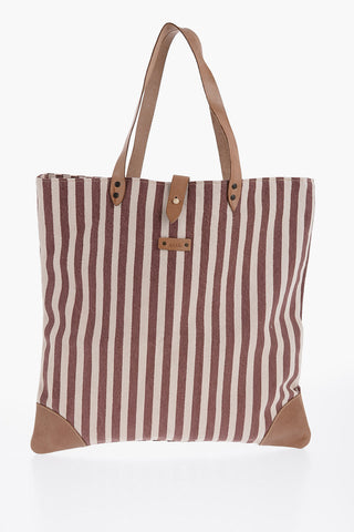 Striped Cotton Tote Bag With Leather Details
