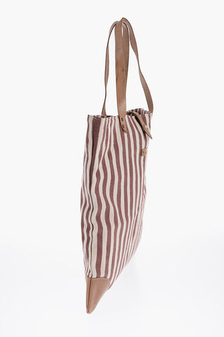 Striped Cotton Tote Bag With Leather Details