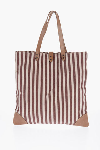 Striped Cotton Tote Bag With Leather Details