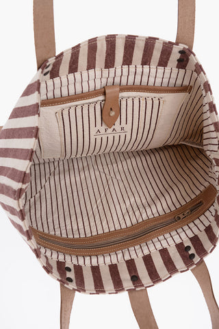 Striped Cotton Tote Bag With Leather Details