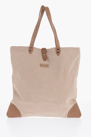 Cotton Tote Bag With Leather Details
