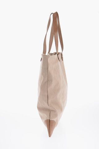 Cotton Tote Bag With Leather Details