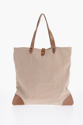 Cotton Tote Bag With Leather Details