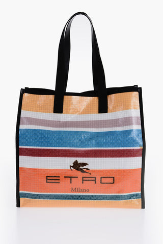 Borsa Tote Con Fantasia A Righe e Stampa Logo