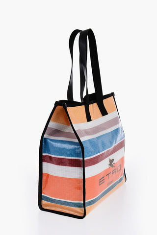 Borsa Tote Con Fantasia A Righe e Stampa Logo