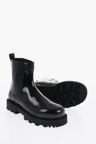 Brushed Leather Cheslea Boots With Tank Sole