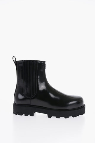 Brushed Leather Cheslea Boots With Tank Sole