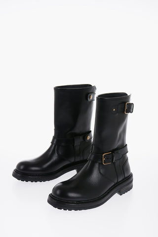 Zipped Closure Leather Boots With Buckles
