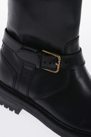 Zipped Closure Leather Boots With Buckles