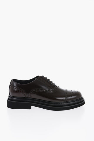 Leather Oxford Shoes With Brogues Details