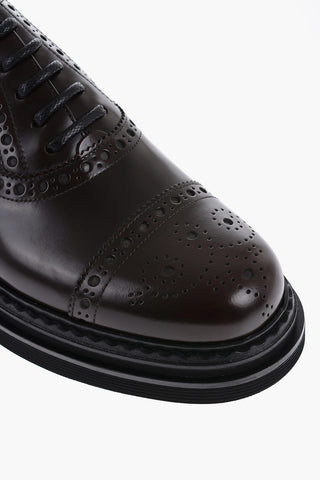 Leather Oxford Shoes With Brogues Details