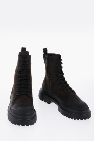 Suede Leather Boots With Tank Sole