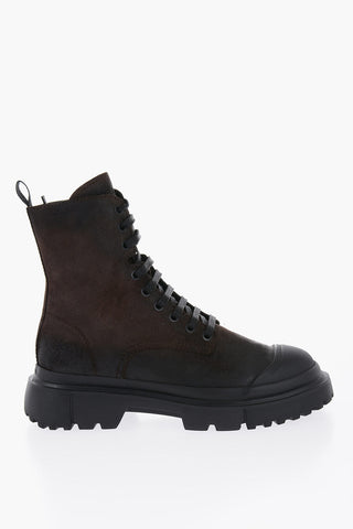 Suede Leather Boots With Tank Sole