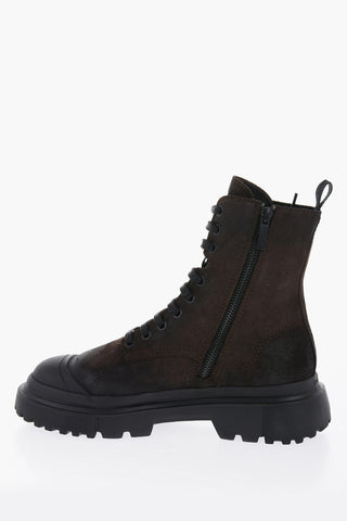 Suede Leather Boots With Tank Sole