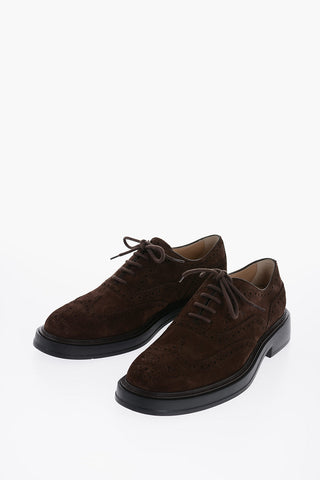 Suede Leather Oxford Shoes With Brogues Details