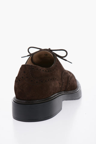 Suede Leather Oxford Shoes With Brogues Details