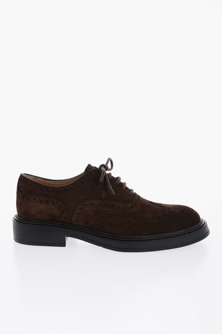 Suede Leather Oxford Shoes With Brogues Details