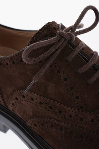 Suede Leather Oxford Shoes With Brogues Details