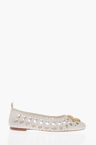 Braided Leather Ballerinas With Logo Details
