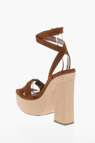 Suede GAIA Platform Sandals with Rafia Heel 14cm