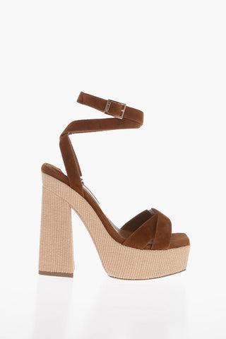 Suede GAIA Platform Sandals with Rafia Heel 14cm
