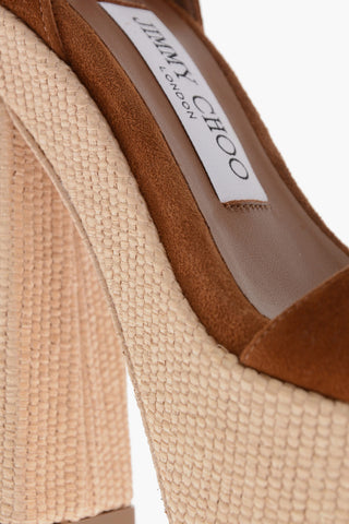 Suede GAIA Platform Sandals with Rafia Heel 14cm