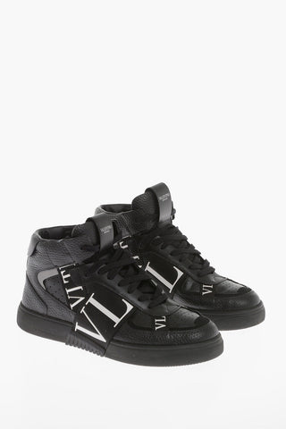 Hammered Leather High-Top Sneakers With Logoed Band