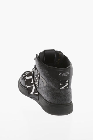 Hammered Leather High-Top Sneakers With Logoed Band