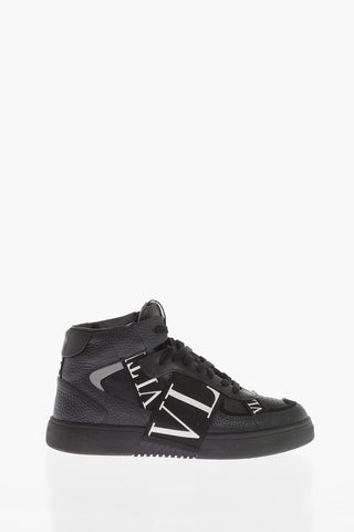 Hammered Leather High-Top Sneakers With Logoed Band