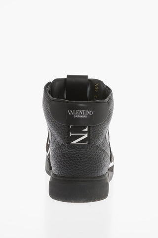 Hammered Leather High-Top Sneakers With Logoed Band