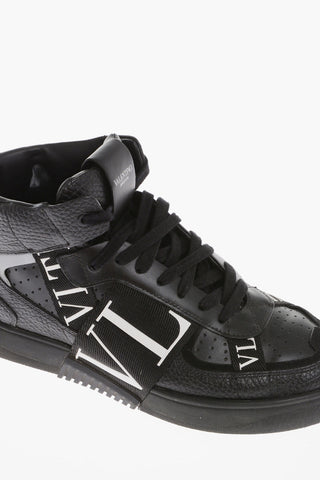 Hammered Leather High-Top Sneakers With Logoed Band