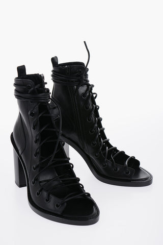 Leather Lace-Up Ankle Boots with Side Zip 9cm