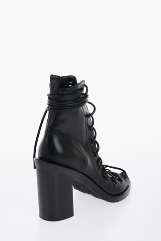 Leather Lace-Up Ankle Boots with Side Zip 9cm