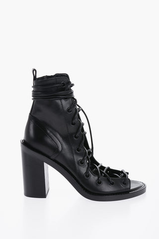Leather Lace-Up Ankle Boots with Side Zip 9cm