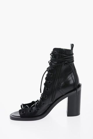 Leather Lace-Up Ankle Boots with Side Zip 9cm